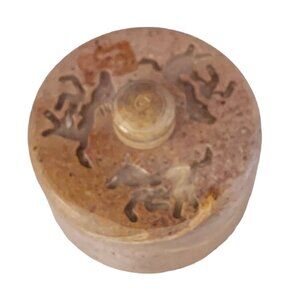 Engraved Horses Soapstone Lidded Trinket Dish Western Cowgirl Cowboy Decor